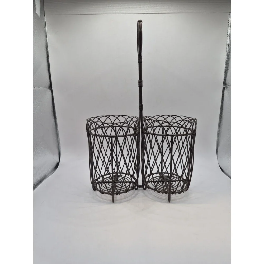 Metal Black Wire Wicker 2 Caddy Carrier Tote W/ Handle Wine Caddy Utensil Caddy